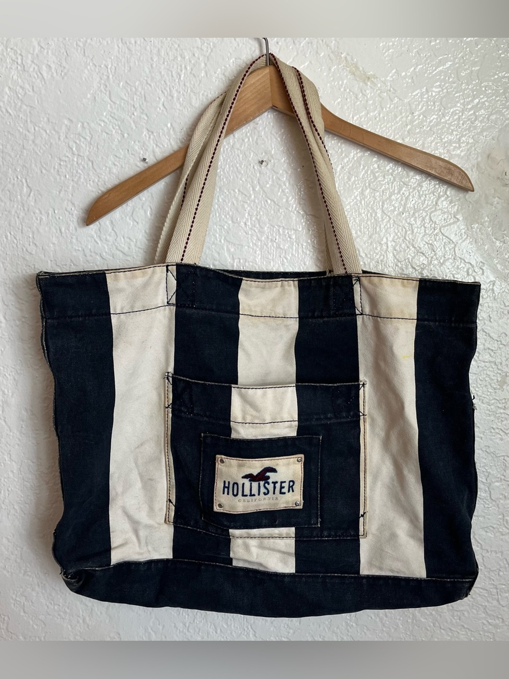 Hollister vintage y2k striped canvas tote beach bag carry all